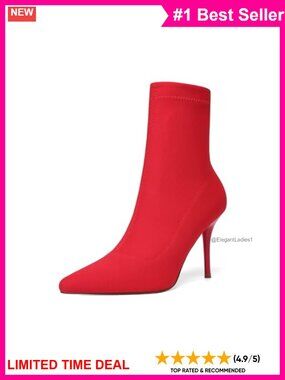 Women's Pointy Toe Stiletto Heel Mid-Calf Boots Side Zip Sock Booties